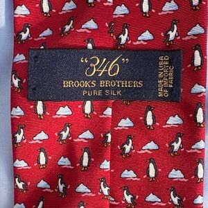 Brooks Brothers Red Silk Tie with Penguin and Cloud Design